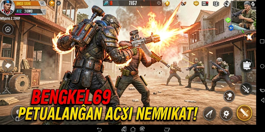 Tampilan gameplay seru dan penuh aksi di BENGKEL69.