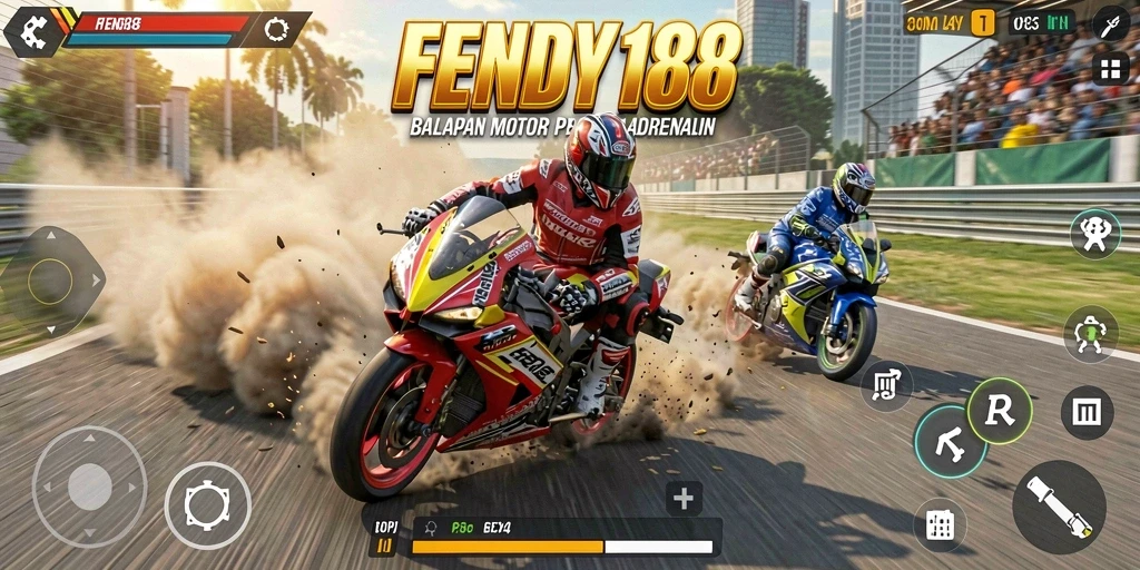 Screenshot gameplay FENDY188 menampilkan aksi balapan motor yang seru.
