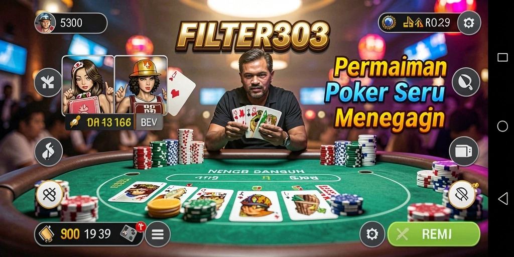Tampilan screenshot FILTER303 menunjukkan gameplay poker yang menarik dan menegangkan.