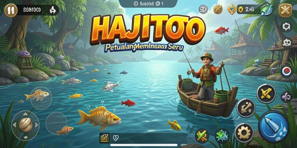 Screenshot gameplay <strong>HAJITOTO</strong> yang menunjukkan aksi memancing yang mendebarkan.