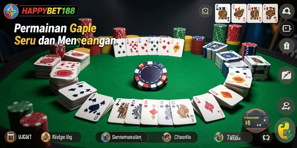Screenshot gameplay <strong>HAPPYBET188</strong> menampilkan suasana seru permainan Gaple.