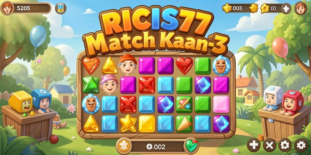 Tangkapan layar utama RICIS77 menampilkan gameplay seru match-3.
