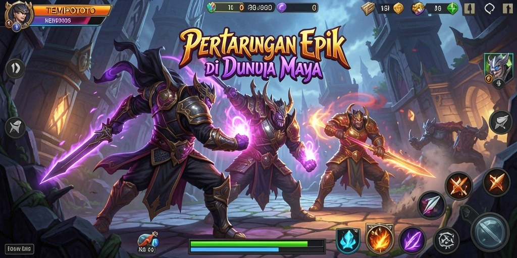 Tampilan gameplay TEMPOTOTO yang mendebarkan di arena pertarungan.