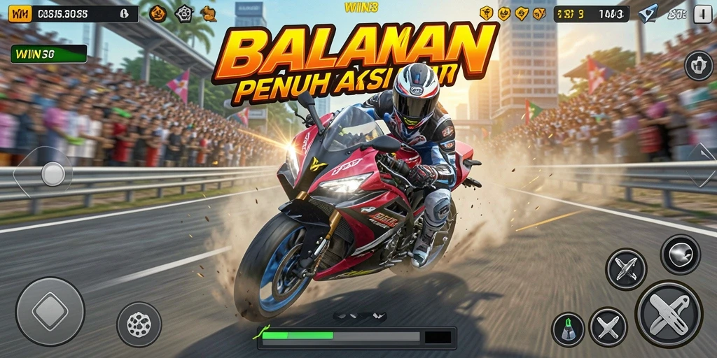 Screenshot gameplay WIN33 menampilkan balapan motor yang intens dan mendebarkan.